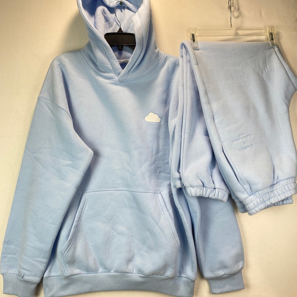 Comfrt x Clean Skin Club Cloud Hoodie Jogger Set Women Large Blue Loungewear